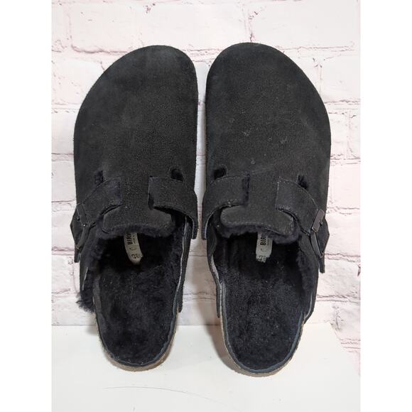 Birkenstock Boston Sz 10 Shearling Black Suede Shearling Lined Men\'s Clog Shoes main image 4